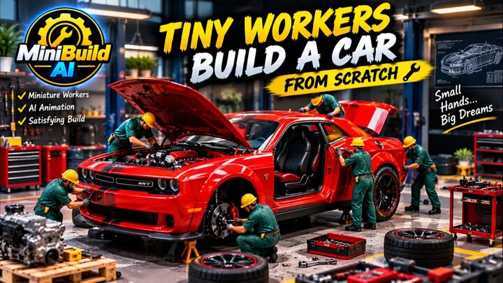 Tiny Workers Build a Red Sports Car from Scratch! 🚗🔥 | AI Animation #