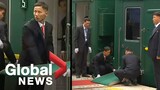 Kim Jong Un's staff struggles to line train up with red carpet