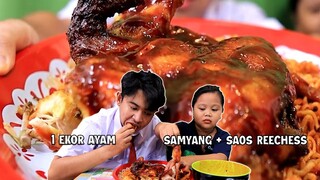 MUKBANG 1 EKOR AYAM + MIE SAMYANG + SAOS REECHEESSS LVL 4 !!!