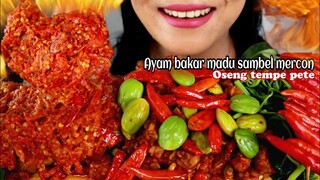 ASMR AYAM BAKAR MADU SAMBEL MERCON, OSENG TEMPE PETE | ASMR MUKBANG INDONESIA