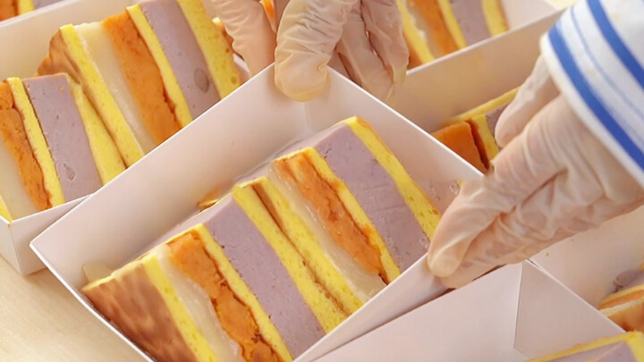 [Food]How to Make a Sandwich Cake with Sticky Rice and Mashed Taro?