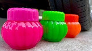 EKSPERIMEN : MOBIL vs ORANGE,GREEN,PINK JUMBO SLIME CUP | Crushing Crunchy & Soft Things by Car!