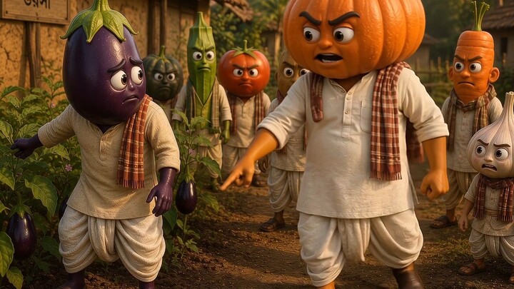 The Pumpkin Tried to Steal the Poor Eggplant’s Land 😢 | Emotional Moral Story | 3D Cartoon