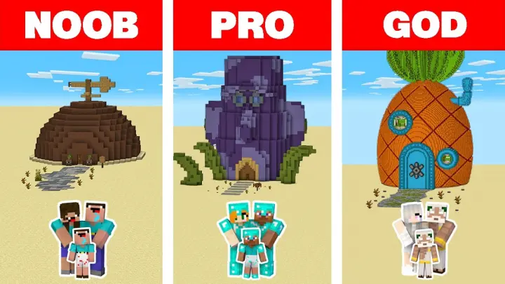 Minecraft NOOB vs PRO vs GOD: FAMILY SPONGEBOB HOUSE BUILD CHALLENGE / Animation