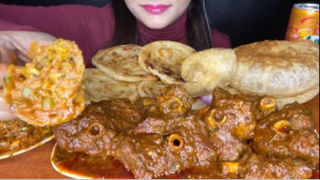 ASMR ĂN POORI, SPICY MUTTON CURRY, PARATHA, DUM ALOO#amthuc #monngon
