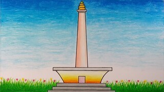Cara menggambar monas || Belajar menggambar dan mewarnai dengan crayon