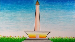 Cara menggambar monas || Belajar menggambar dan mewarnai dengan crayon