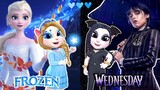 Elsa of frozen 💙 #wednesday Addams Bloody 🖤 #mytalkingangela2  Gameplay #cosplay makeover #cute girl