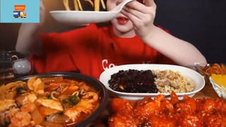 Mukbang mì hải sản, cơm chiên, gà sốt #anngon