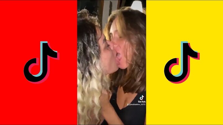 Tiktok lesbian couple, hot kiss, tiktok lesbian kiss