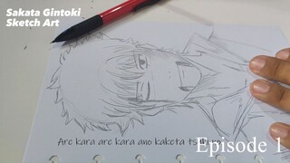Menggambar Anime - Sakata Gintoki Sketch Art | Yoru Art