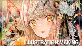 [จากแบบร่างจนจบ] สาวชุดกิโมโนปีใหม่วาดโดยแอนะล็อก | ภาพวาดสีน้ำ | ภาพประกอบสีน้ำใส