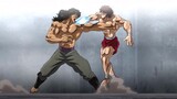 Yujiro angrily attacks Baki for being provoked, Baki defeats Shunsei Kaku with one kick