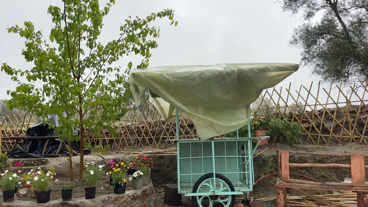 Building a Traditional Outdoor Kitchen & Cooking Harcha under the Rain 🌧️