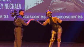 Atomic Heart twin dancer cosplay at a Russian event / 230610