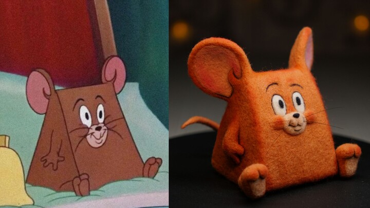 【Wool Felt】Jerry Eating Cheese, Handmade