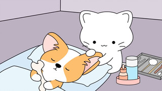 Kitten cleans Corgi's ears｜ASMR animation