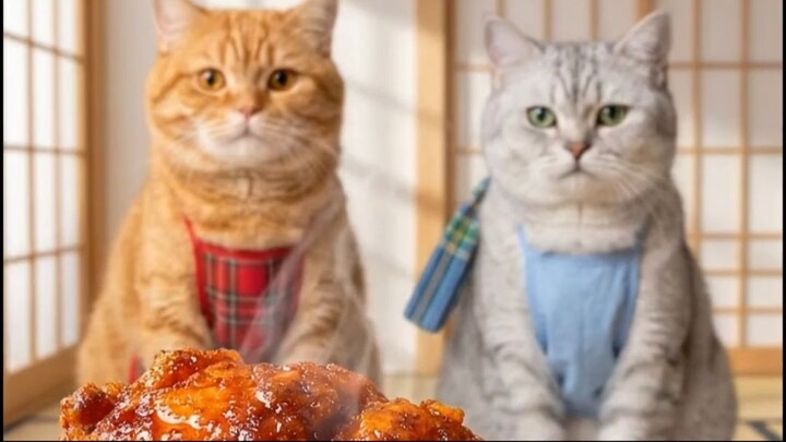 Two Cat Chefs vs Nashville Hot Chicken with Pickles! Can They Handle the Heat? 🍗🔥😹"