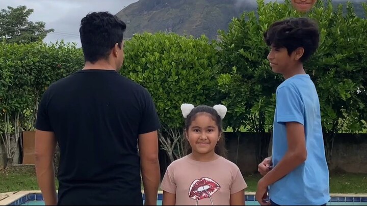 Cute dad and kids in a funny video