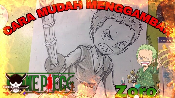 cara yg paling mudah menggambar anime one piece, Zoro