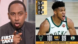 FIRST TAKE "Bucks going to win a title" Stephen A. on Giannis triple-double Bucks def Celtics 101-89