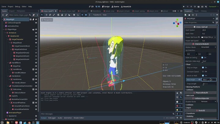 我只是想调整地面的角度，让角色可以走过不太高的高度差，而不需要添加倾斜地面的碰撞。我把角度调得太高了，测试游戏时角色居然可以抓住我发射的能量球并站在上面。
