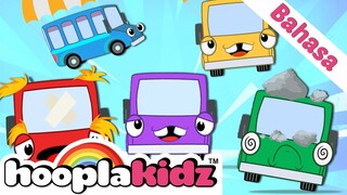 5 Little Buses | 5 Bus Kecil | Lagu Anak | HooplaKidz Bahasa