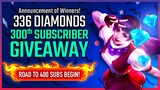 Announcement of Winner for 300 Subscriber Diamond Giveaway! ROAD TO 400 SUBSCRIBERS! Mobile Legends