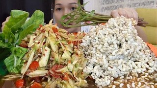 ตำแตงไข่มดแดง ไข่ต่งๆ สวดถาดซดคำใหญ่ๆ กับผักบุ้งนา|wern woei