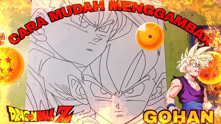 cara mudah menggambar anime dragon ball, gohan