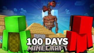 We Survived 100 Days From Giant SirenHead in Minecraft Challenge - Maizen JJ and Mikey