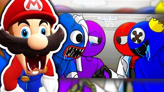 Mario Reacts To Rainbow Friends vs poppy playtime #2 animation purple and huggy wuggy vs green blue