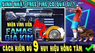 Cách kiếm huy hiệu hồng tâm ff đổi famas giả kim vĩnh viễn | Sinh nhật free fire 3 tuổi có gì ?