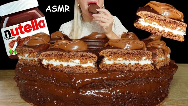 ASMR | NUTELLA LAVA CAKE Mukbang | Choco-Pie Nutella Cake (Eating sounds)