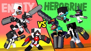 CHAINSAW ENTITY FAMILY VS CHAINSAW HEROBRINE FAMILY - MONSTER SCHOOL