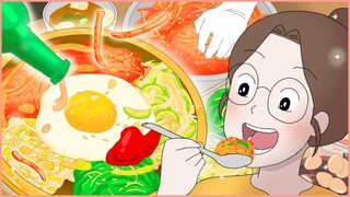 [Animasi makanan] Bibimbap ajaib dan sup miso bayam yang dibuat oleh ibu