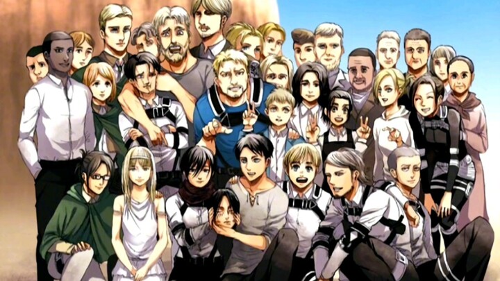 Mùa cuối cùng của Đại chiến Titan đã kết thúc. Ảnh nhóm: Eren, Mikasa, Armin, Captain Levi, Reiner, 