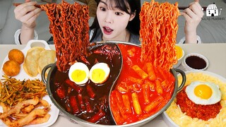 ASMR MUKBANG| 직접 만든 반반 떡볶이 치즈볼 튀김 먹방 & 레시피 FRIED CHICKEN AND Tteokbokki EATING