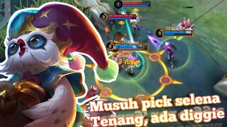 Musuh pick selena !? tenang kita bawain diggie !? who win? | Mobile legends