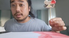 ASMR EATING HELLO KITTY MARSHMALLOW POP & PAINTING BACKGROUND SUNSET