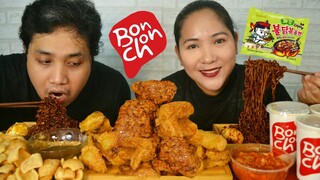 BLACK BEAN NOODLES + BONCHON CHICKEN MUKBANG | COLLABORATION WITH @Marte Atendido