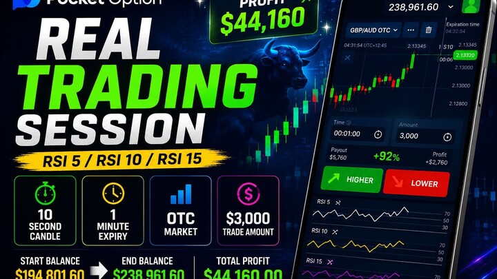 Pocket Option Real Trading Session | RSI 5/10/15 | 10-Second Candle | 1-Minute Expiry