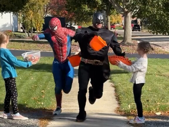 Halloween is here—time to go trick-or-treating! Trick or treat!