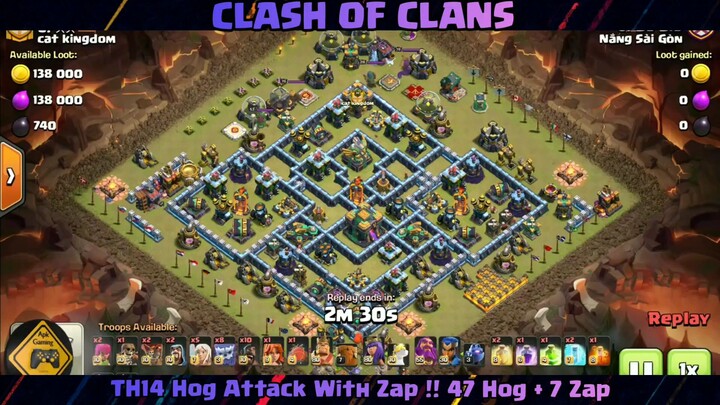 TH14 Hog Attack With Zap !! 47 Hog + 7 Zap - Th14 Attack Strategy 2022 #2