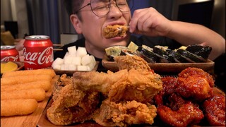 치킨 먹방 양념반 후라이드반 치즈스틱 참치김밥 계란김밥 레전드 먹방 chicken mukbang Legend koreanfood eatingshow asmr