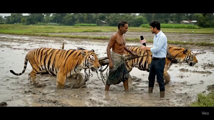 চাচায় বাঘ দিয়ে জমি চাষ করে 😯😯