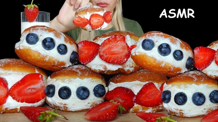 ASMR Cream Filled Fresh Fruits🍓 Donuts🍩 (SOFT EATING SOUNDS) | Nusha ASMR
