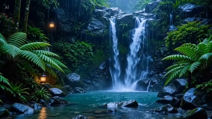 Heavy Rain & Waterfall Sounds in Forest | Relaxing Nature Ambience for Sleep
