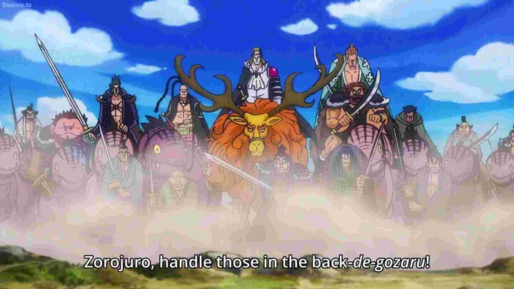 Zoro shows Kaido that he is Wano's new sword god, Zoro destroys Hawkins' straw man