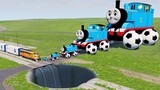 Big & Small Thomas the Tank Engine with Ball Wheels vs Trains vs Giant Pit | BeamNG.Drive